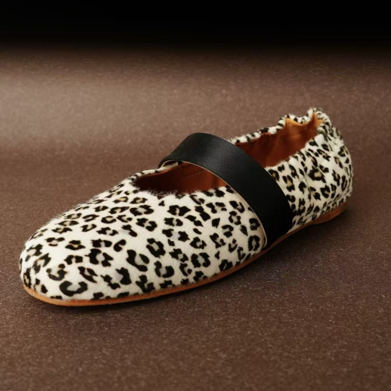 Women'S Shoes Round Toe - 高級デザイナーバレエフラット女性ファッションヒョウぬいぐるみデザイン暖かいメリージェーンシューズレディースエレガントなパーティードレスローヒールパンプス