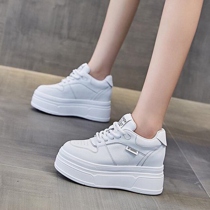 Women'S Shoes Size 40 In Us - 9 センチメートル本革新ブランドデザイナー夏秋プラットフォーム女性カジュアルシューズ分厚いスニーカーランニングウォーキングシューズ 34-40