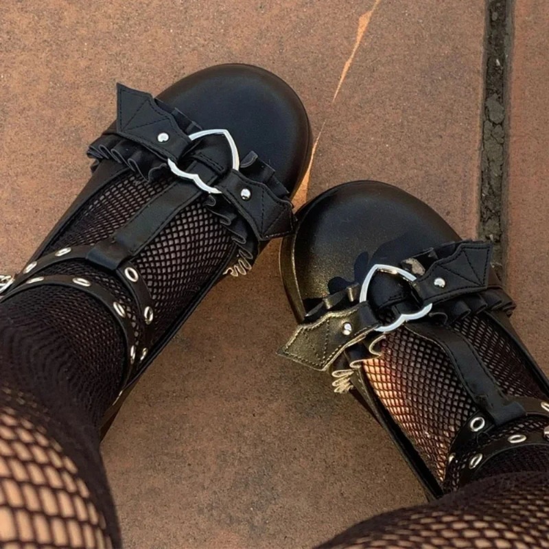 Women'S Shoes Round Toe - 新しいスイートハートバックルウェッジメアリージェーンズ女性ピンク T ストラップ分厚いプラットフォームロリータ靴女性パンクゴシックコスプレ靴 43