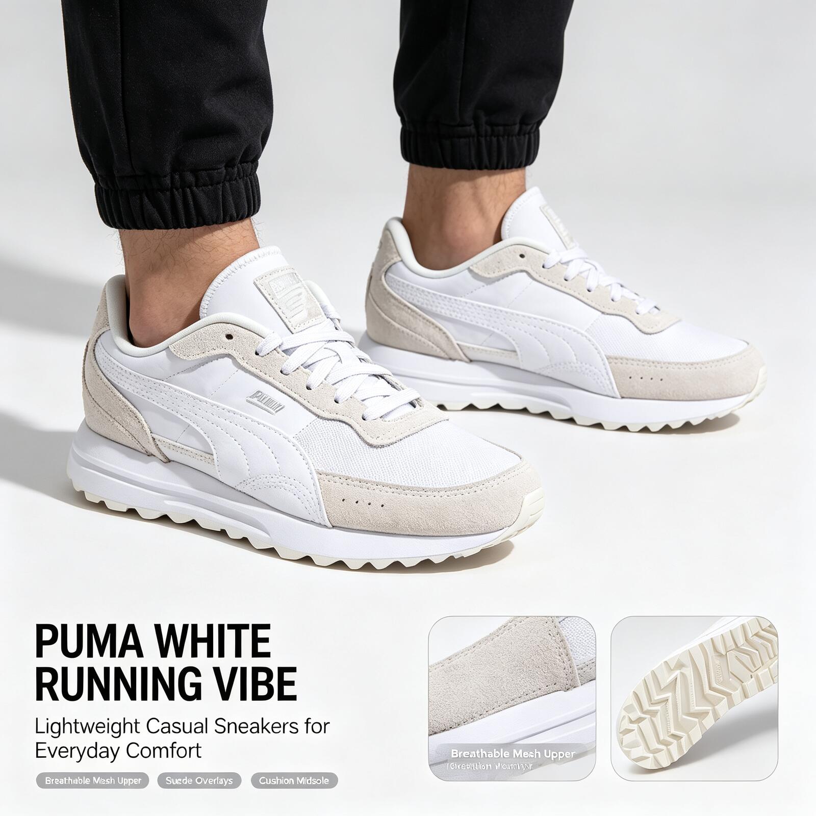 Women'S Shoes Puma Sneakers - 新しいホットプーマホワイト軽量ランニングシューズメッシュアッパースエードオーバーレイ男性女性カジュアルスニーカー軽量運動靴