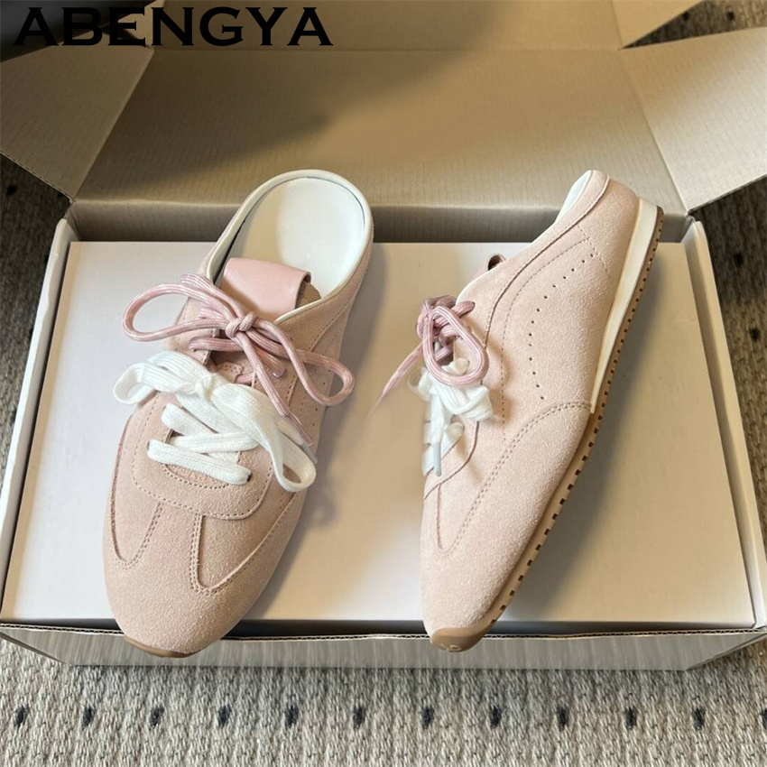 Women Shoes Sneakers - 女性のレースアップカジュアルフラットスリッパ夏通気性快適ランニングスリッパオックスフォードボトムレーススニーカーシューズ Mujer