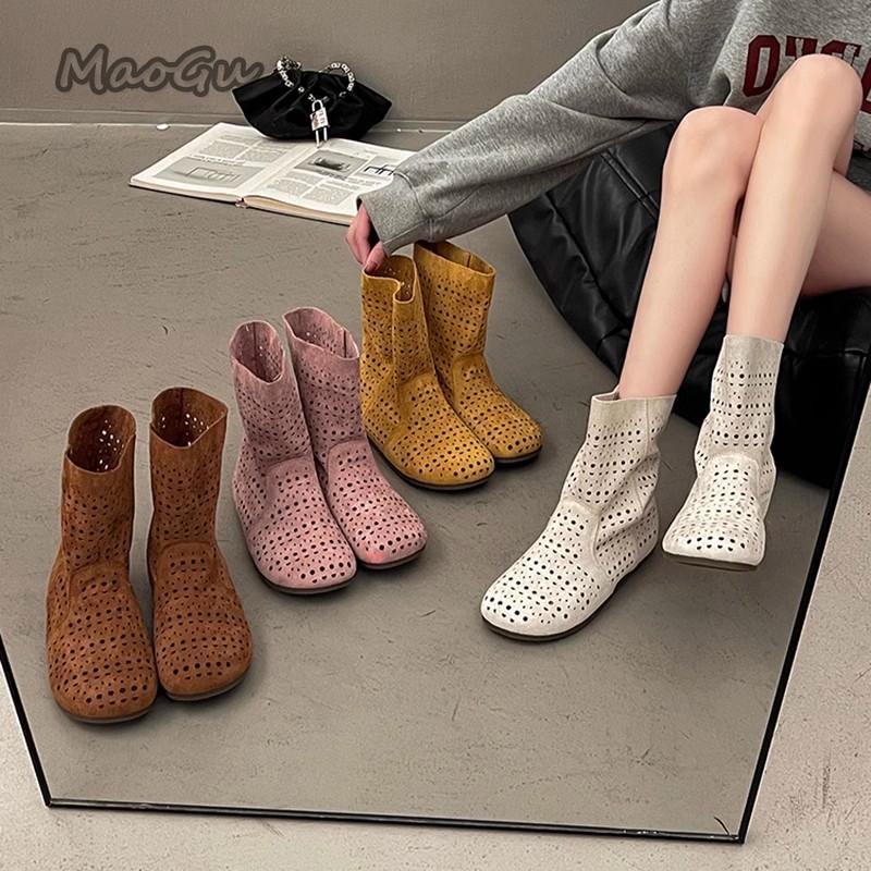 Women'S Shoes Size 40 In Us - 女性のサマーブーツ通気性中空スリッポンサンダル平底ミディアムチューブショートブーツファッション Size35 40 Bota Ş Para