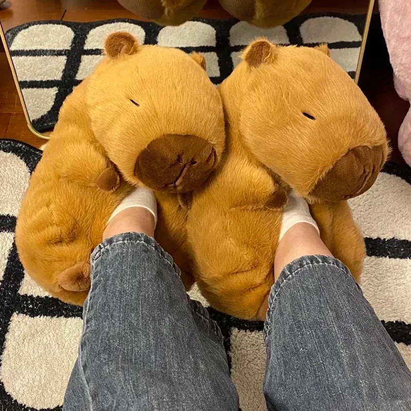 Women Shoes On Sale - ノベルティカピバラスリッパユニセックス動物スライド靴女性のかわいいファジーホームスリッパ女性冬暖かい部屋の床の靴カップル