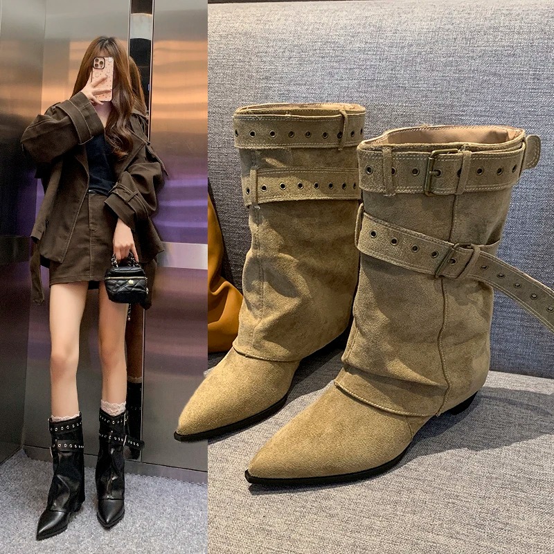 Women'S Shoes Trending 2025 - 2025年 ポインテッドトゥ レディース ウィンターブーツ デザイナー ミドルヒール