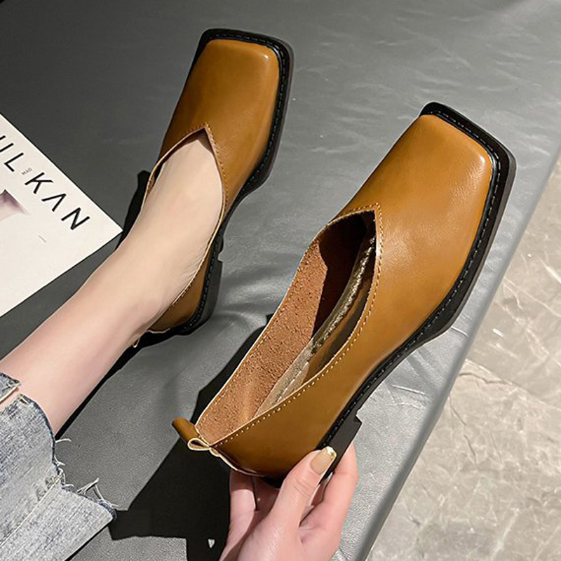 Women Shoes Sneakers - ローマ風レディースローヒールパンプス、女性用フラットシューズ、スクエアトゥ、秋用カジュアルスニーカー、浅口、ソフト、レトロ、秋用PU素材
