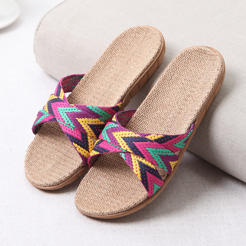 Women Shoes Sneakers - Mntrerm 2022 新カジュアルスニーカー家庭用スリッパ夏混合色床女性屋内フラット靴クロスリネンスリッパ Terlik