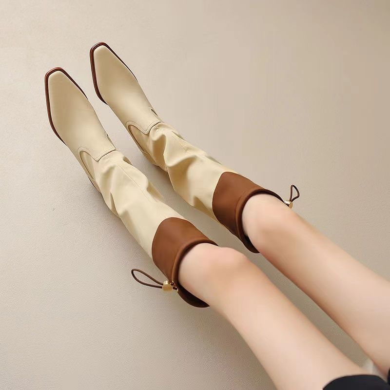 Women'S Shoes Trending 2025 - アプリコットスクエアトゥレディースロングブーツ防水ファッション2025ワークフットウェア新作トレンドゴスロックレディースニーハイシャフトシューズ