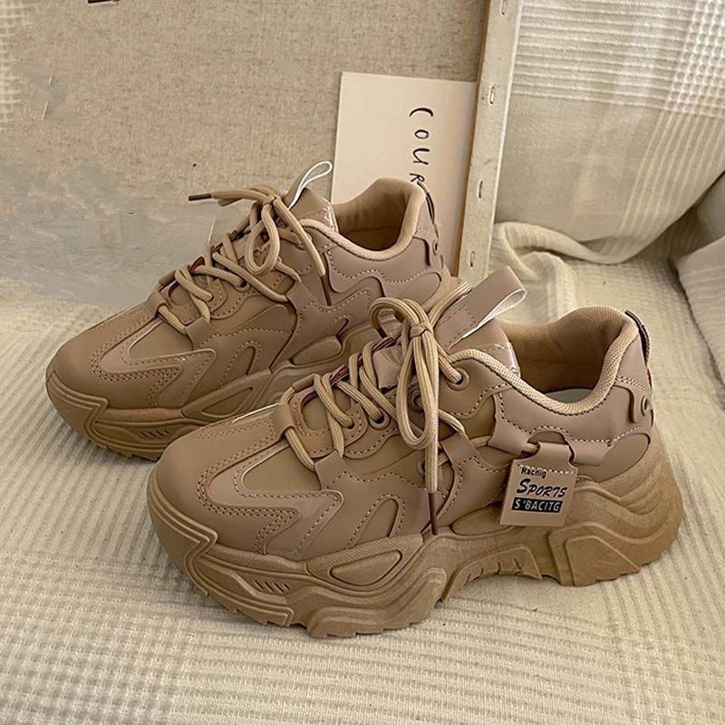 Women'S Shoes Trending 2025 - トレンドの厚底ダッドシューズ、春・秋スタイル、2025年新作、香港スタイル、万能なカーキ色のカジュアルスニーカー