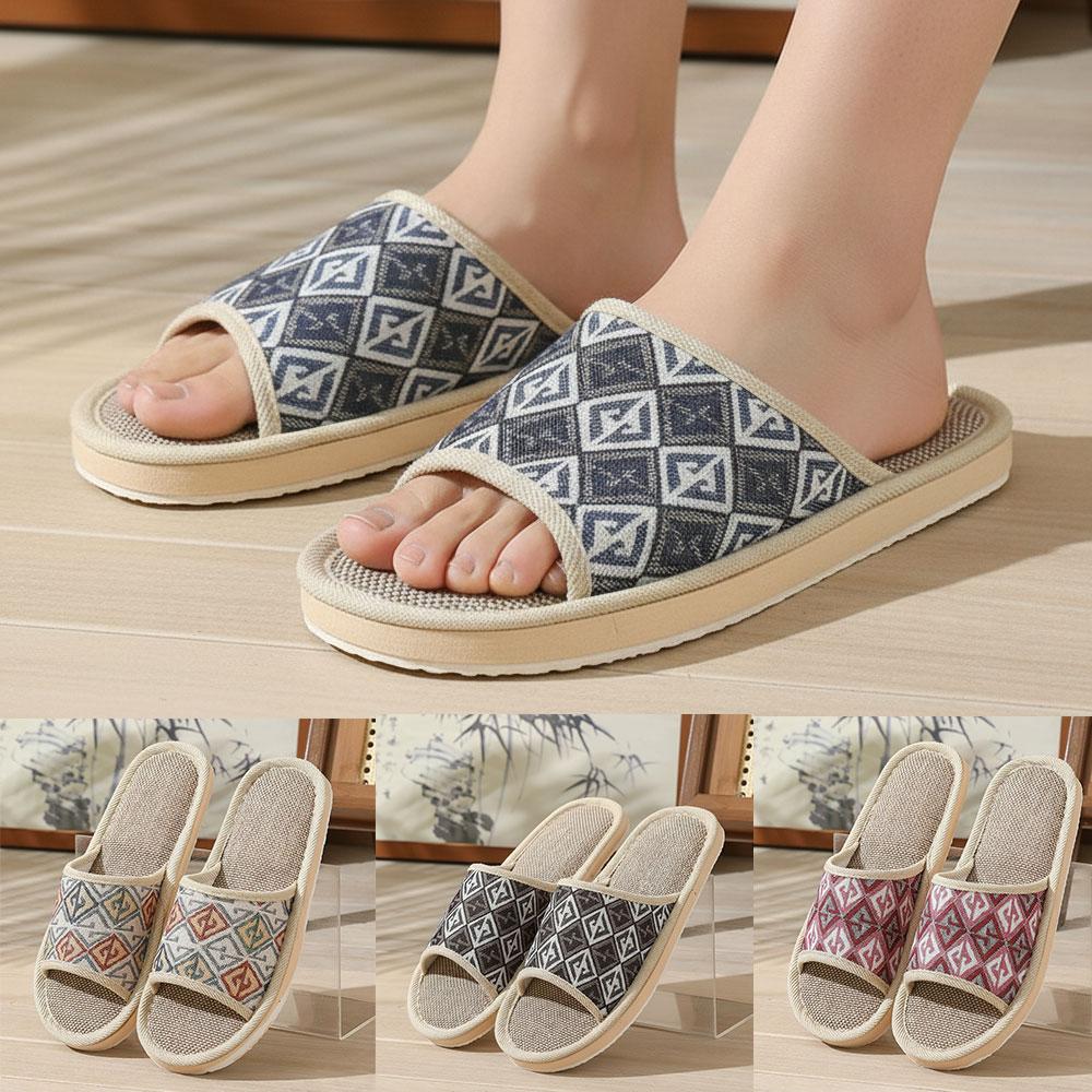 四季対応リネンスリッパ カップル用 通気性 室内用フロアスリ - Women Shoes On Sale のレビューと価格