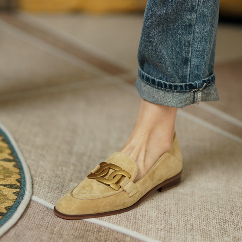 女性用スエードレザーモカシン,ラウンドトゥのローヒールシュー - Women'S Shoes Round Toe のレビューと価格