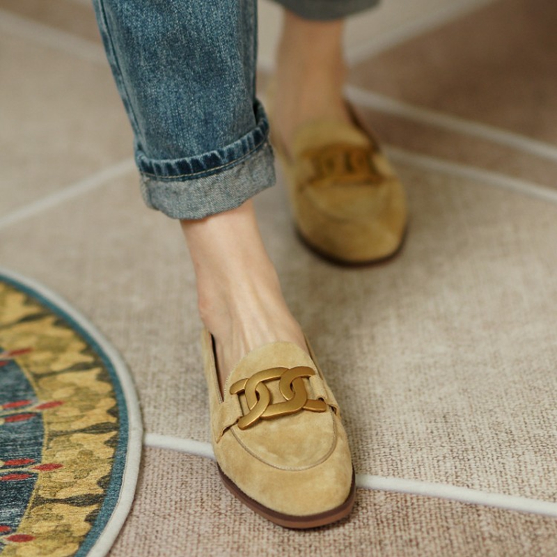 女性用スエードレザーモカシン,ラウンドトゥのローヒールシュー - Women'S Shoes Round Toe のレビューと価格