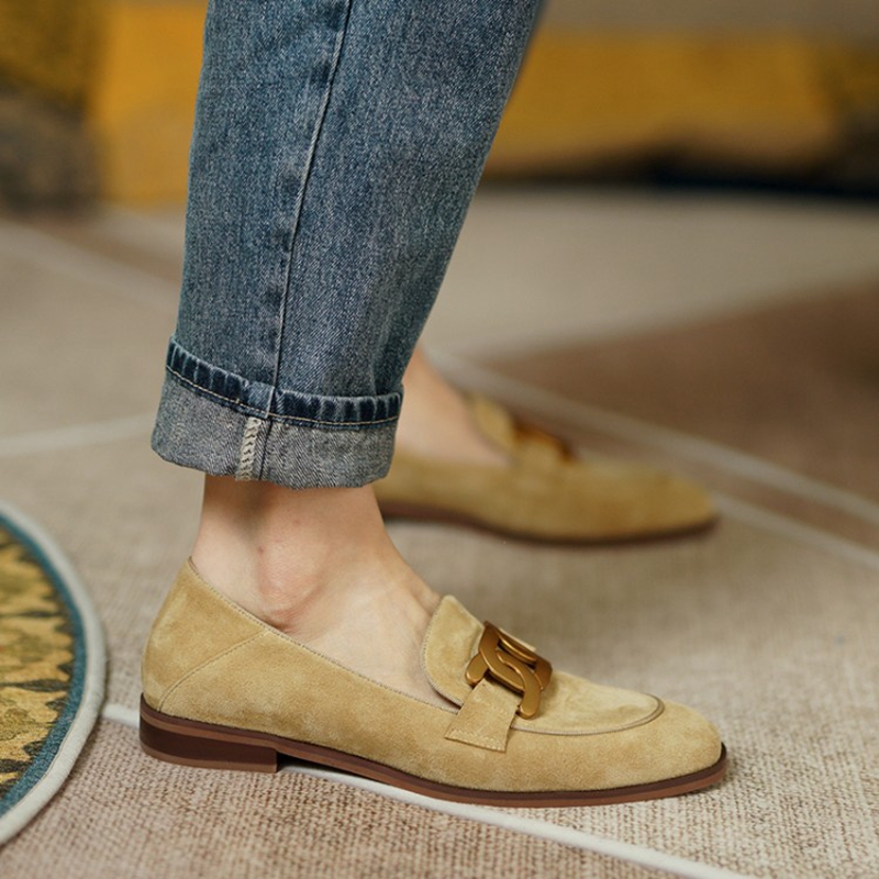 女性用スエードレザーモカシン,ラウンドトゥのローヒールシュー - Women'S Shoes Round Toe のレビューと価格