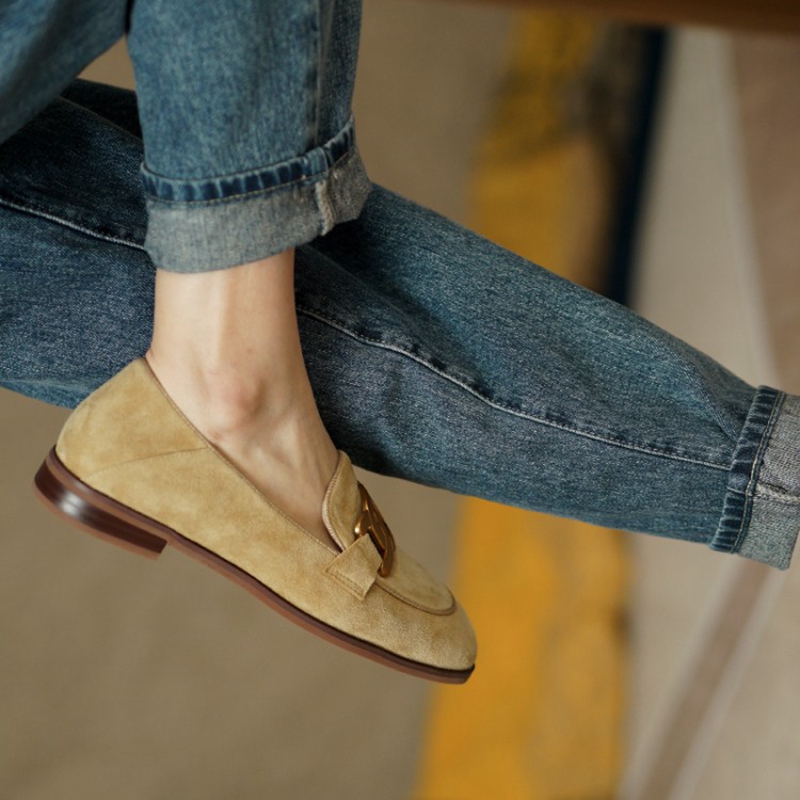 女性用スエードレザーモカシン,ラウンドトゥのローヒールシュー - Women'S Shoes Round Toe のレビューと価格