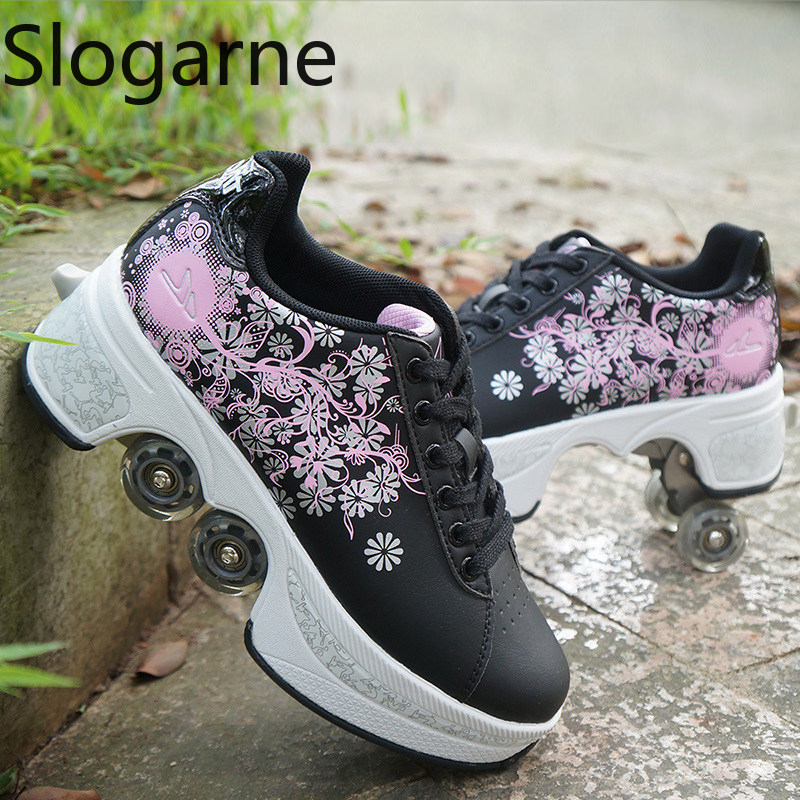 女性用4輪変形ローラースケートシューズ、男性用カジュアルスポ - Women Shoes Sneakers のレビューと価格