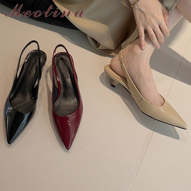 Meotina 女性本革スリングバックパンプスポインテッドト - Women'S Shoes Size 40 In Us のレビューと価格