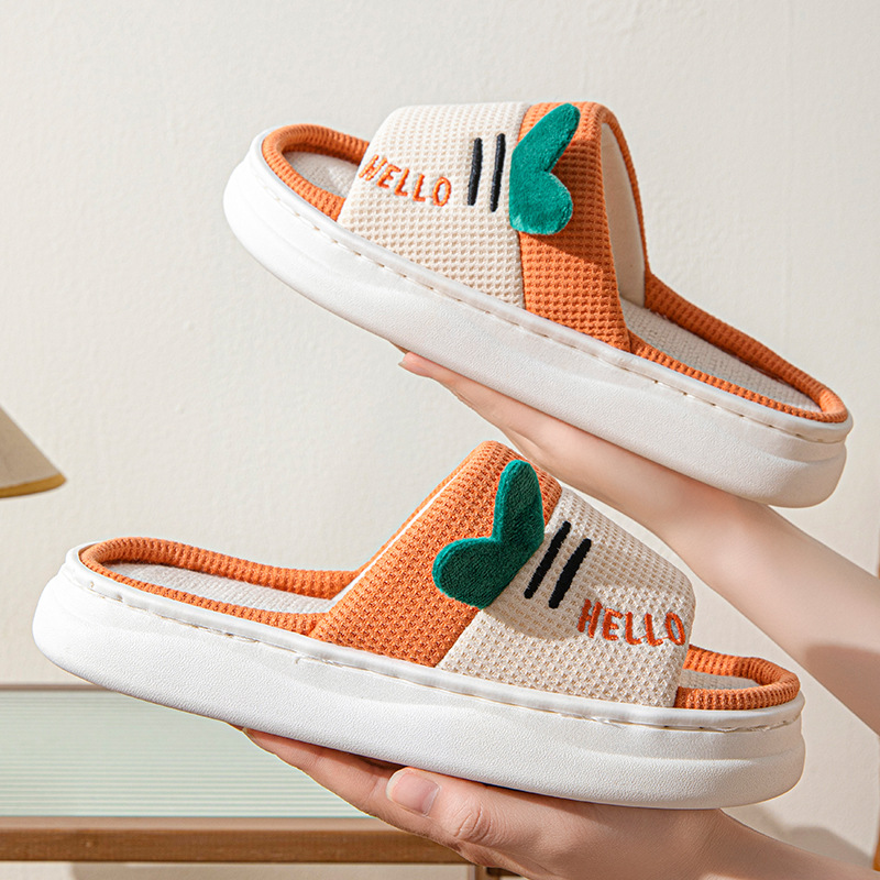 新しいスタイルのリネンスリッパ女性用屋内ホーム四季カップル用 - Women Shoes On Sale のレビューと価格