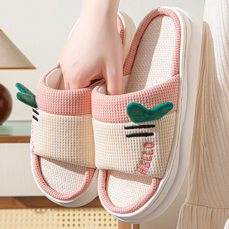 新しいスタイルのリネンスリッパ女性用屋内ホーム四季カップル用 - Women Shoes On Sale のレビューと価格