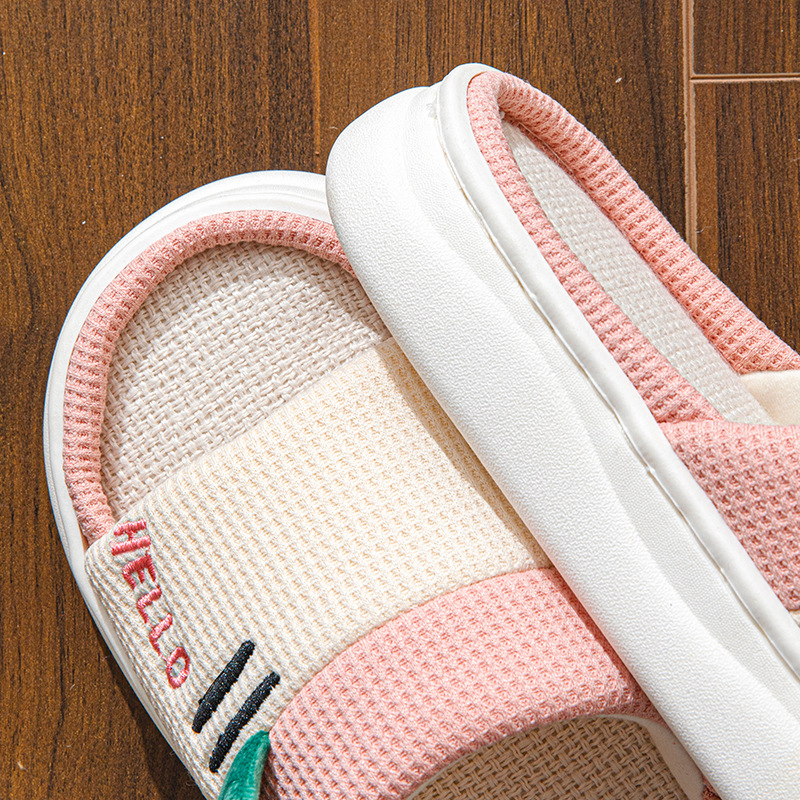 新しいスタイルのリネンスリッパ女性用屋内ホーム四季カップル用 - Women Shoes On Sale のレビューと価格