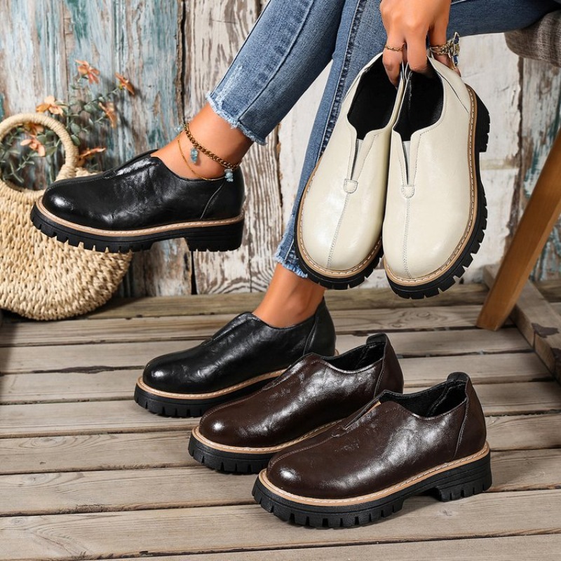 レトロな英国風レディースシューズ 春秋 厚底ヒール シングル - Women'S Shoes Round Toe のレビューと価格