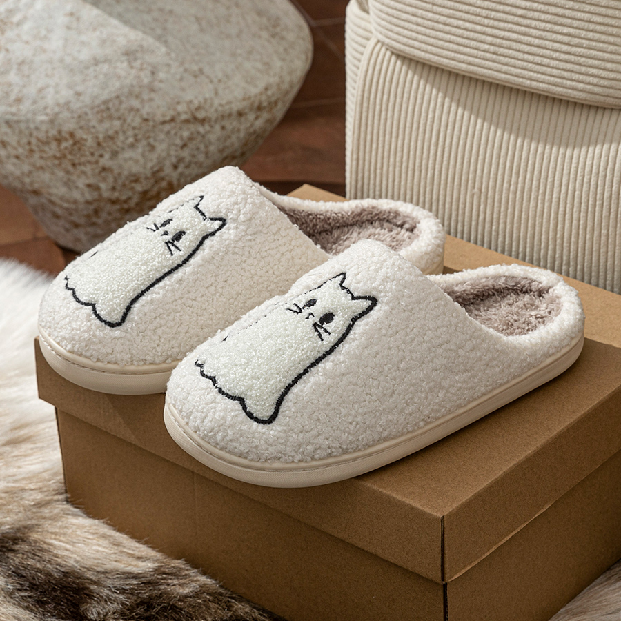 ファッションキュートライン猫絶妙な女性のスリッパ刺繍冬屋内暖 - Women Shoes On Sale のレビューと価格