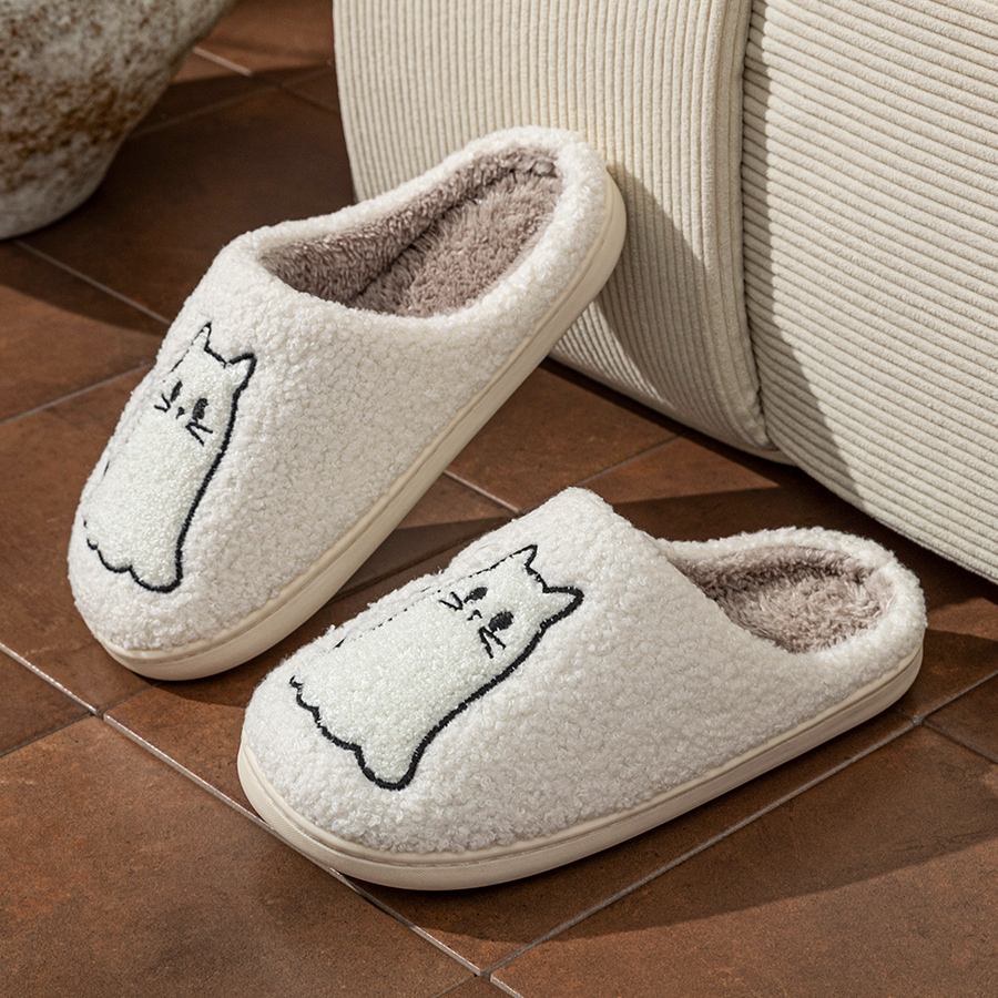 ファッションキュートライン猫絶妙な女性のスリッパ刺繍冬屋内暖 - Women Shoes On Sale のレビューと価格