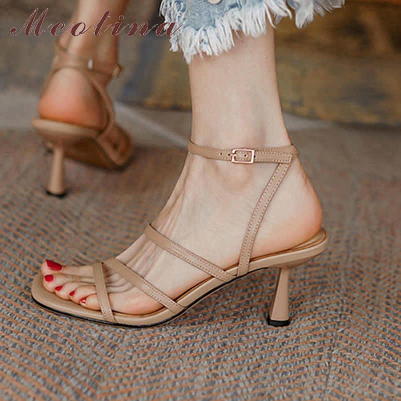 Meotina-女性用スクエアアンクルストラップ付きサンダル - Women'S Shoes Size 40 In Us のレビューと価格